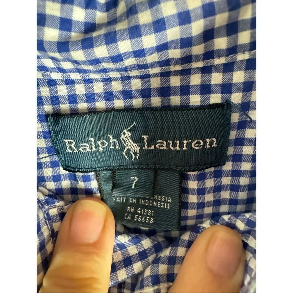 Ralph Lauren Boys Gingham Button Down Shirt 7